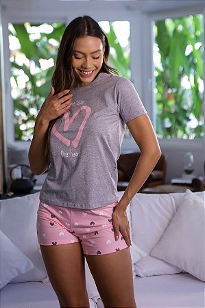 Pijama Feminino Mescla Curto