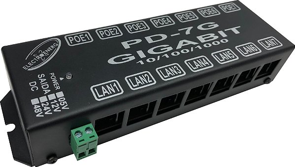 Injetor Poe 7 Portas Gigabit 10/100/1000 5 - 48VDC