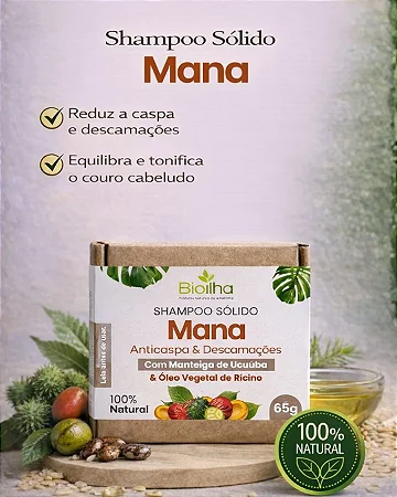 Shampoo sólido mana com manteiga de ucuúba e óleo de rícino 65 g