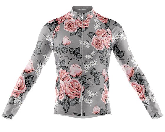 Camisa Ciclismo Rosas Exóticas Longa Full Ziper Bike Mtb