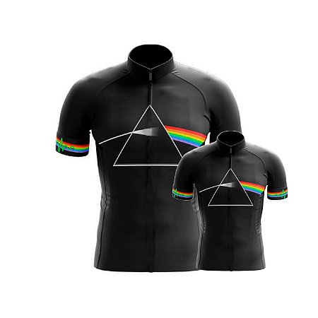 Conjunto Camisa Ciclismo Pink Floyd Preta Pai E Filho Esportiva Bike Uv Mtb