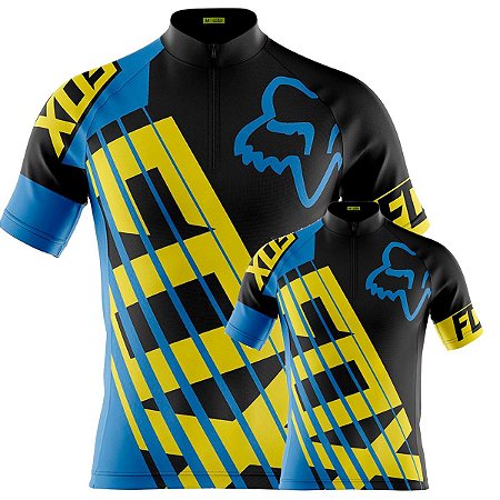 Conjunto Camisa Fox Azul Pai E Filho Ciclismo Bike Uv Mtb