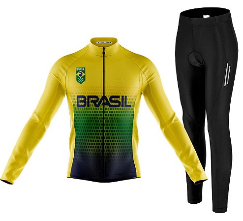 Conjunto Camisa Bike Brasil Longo C/ Calça Espuma Refletivo
