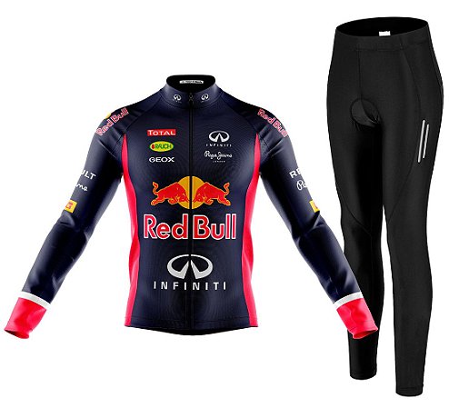 Kit Camisa Ciclismo Red Bull Longa C/ Calça Espuma Refletivo