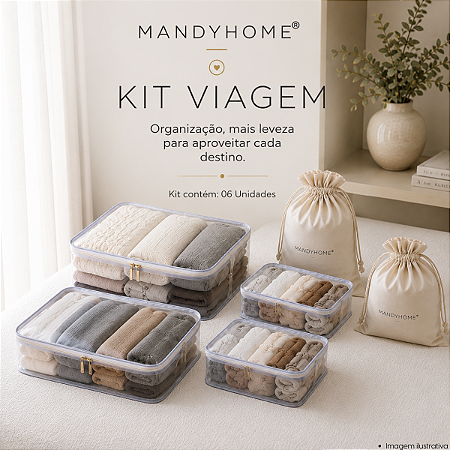 Kit Organizador de Mala de Viagem Completo - 6 Unidades