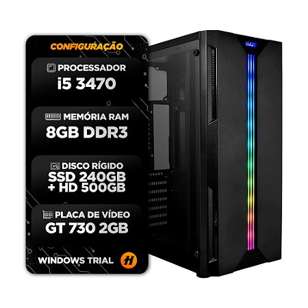 Computador Gamer Intel Core I5 3470 3,2GHz - 8Gb RAM - SSD 240Gb - HD 500Gb - GPU GT 730 2Gb