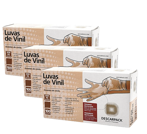Kit Luva de Procedimento Vinil S/ Talco – Tam M – 300 unid| Descarpack
