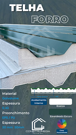 Telha Forro Galvalume (Tamanho, Medias e Cores Personalizado)