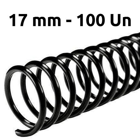 ESPIRAL PARA ENCADERNAÇÃO 17MM, PRETO, PARA 100 FLS, PACOTE C/ 100 UN