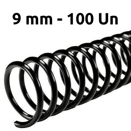ESPIRAL PARA ENCADERNAÇÃO 09MM, PRETO, PARA 50 FLS, PACOTE C/ 100 UN
