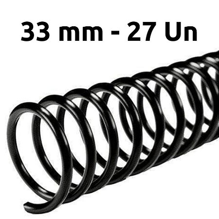 ESPIRAL PARA ENCADERNAÇÃO 33MM, PRETO, PARA 250 FLS, PACOTE C/ 27 UN