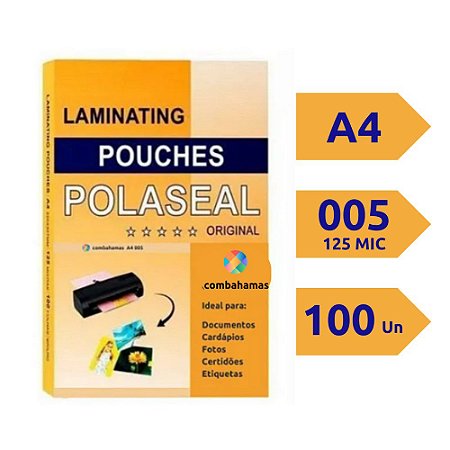 PLÁSTICO PARA PLASTIFICAÇÃO, POLASEAL, A4, 220X307X05, 100 UN