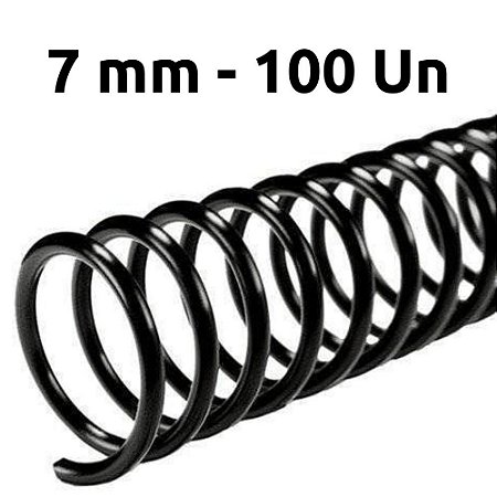 ESPIRAL PARA ENCADERNAÇÃO 07MM, PRETO, PARA 30 FLS, PACOTE C/ 100 UN