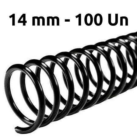 ESPIRAL PARA ENCADERNAÇÃO 14MM, PRETO, PARA 85 FLS, PACOTE C/ 100 UN