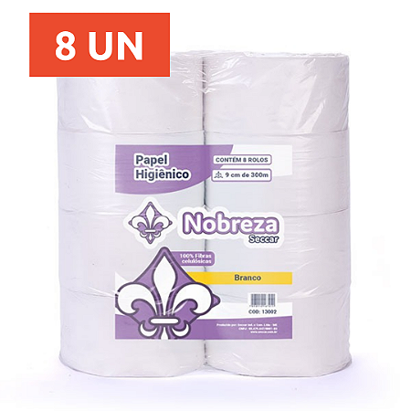 PAPEL HIGIÊNICO BRANCO, ROLÃO INSTITUCIONAL, 300 METROS, 8 UN