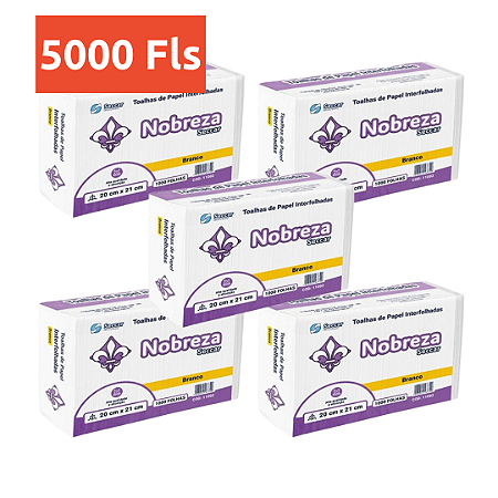 PAPEL TOALHA BRANCO, INTERFOLHADO, 20 X 21 CM, FARDO COM 5000 FOLHAS, NOBREZA