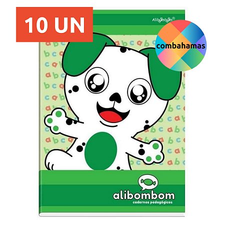 KIT 10 CADERNOS ALIBOMBOM BROCHURÃO, CAPA FLEXÍVEL, 60 FLS, PAUTA 123, VERDE