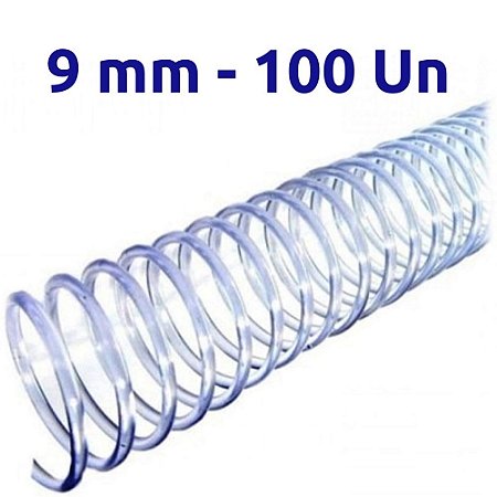 ESPIRAL PARA ENCADERNAÇÃO 09MM, CRISTAL, PARA 50 FLS, PACOTE C/ 100 UN