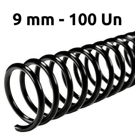 ESPIRAL PARA ENCADERNAÇÃO 09MM, PRETO, PARA 50 FLS, PACOTE C/ 100 UN