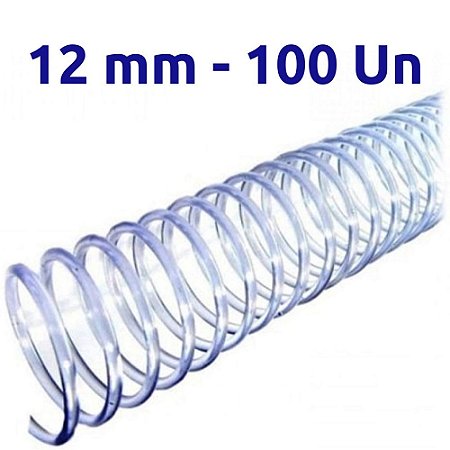 ESPIRAL PARA ENCADERNAÇÃO 12MM, CRISTAL, PARA 70 FLS, PACOTE C/ 100 UN
