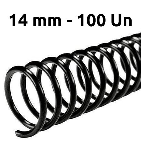 ESPIRAL PARA ENCADERNAÇÃO 14MM, PRETO, PARA 85 FLS, PACOTE C/ 100 UN