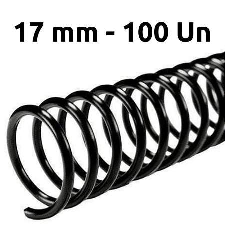 ESPIRAL PARA ENCADERNAÇÃO 17MM, PRETO, PARA 100 FLS, PACOTE C/ 100 UN