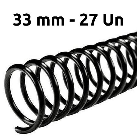 ESPIRAL PARA ENCADERNAÇÃO 33MM, PRETO, PARA 250 FLS, PACOTE C/ 27 UN