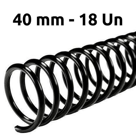 ESPIRAL PARA ENCADERNAÇÃO 40MM, PRETO, PARA 350 FLS, PACOTE C/ 18 UN