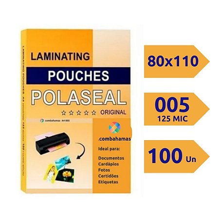 PLÁSTICO PARA PLASTIFICAÇÃO, POLASEAL, IDENTIDADE, 80X110X05, 100 UN