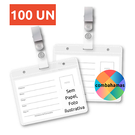 CRACHÁ, 7 x 10 CM, HORIZONTAL, TRANSPARENTE, COM PRESILHA, PLÁSTICO PP, BH-05, 100 UN