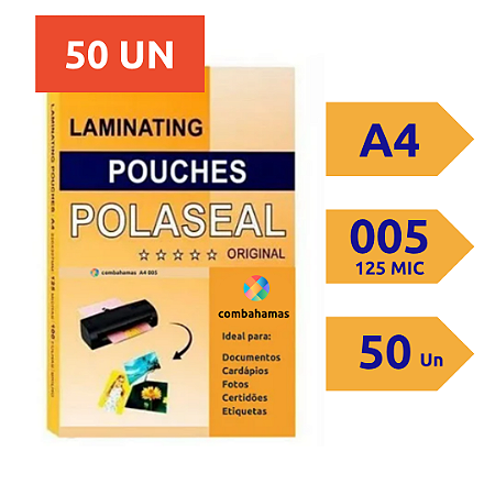 PLÁSTICO PARA PLASTIFICAÇÃO, POLASEAL  - A4, 220X307X05 - 50 UN