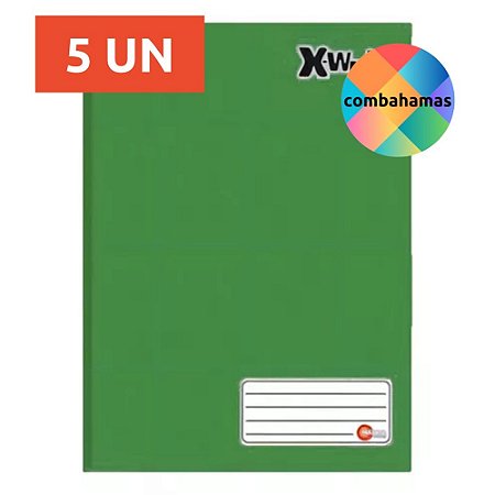 KIT 5 CADERNOS BROCHURÃO, CAPA DURA, 96 FLS, VERDE, MÁXIMA, GRANDE