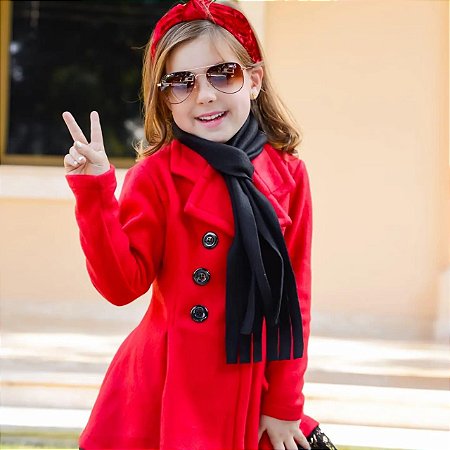 Casaco Infantil Plush Vermelho com Cachecol - Fabuloso Ateliê