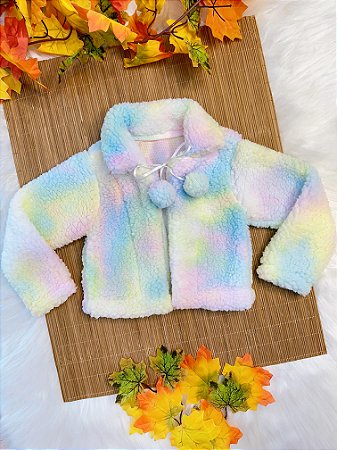 Casaco Bolero Infantil Colorido de Lã Teddy Forrado
