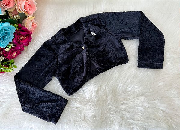 Bolero Infantil Preto Peluciado Menina Festa