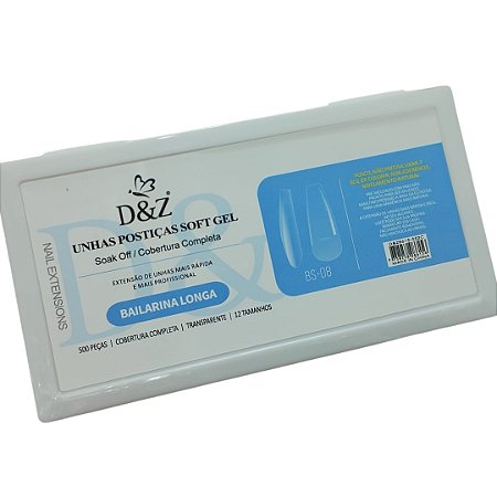 Unhas Postiças Soft Gel Bailarina Longa  transparente 500un