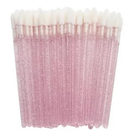 Kit Pincel Aplicador de Batom Rosa com Glitter 50un