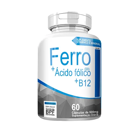 Ferro + B9 + B12 60 Caps 500mg - 4 Elementos