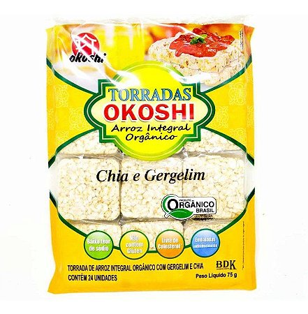 Torrada de Arroz Integral Orgânico Chia e Gergelim 75g 24Uni - Okoshi