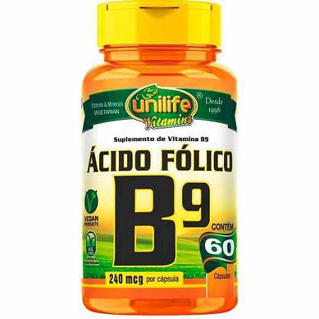 Vitamina B9 Ácido Fólico 500mg 60caps - Unilife