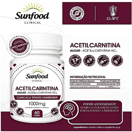 Acetil Carnitina 1000mg 60caps- Sunfood