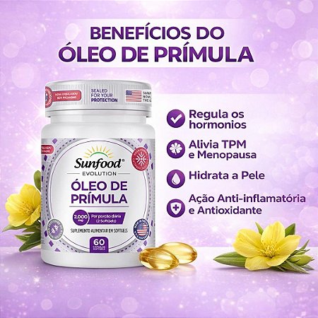 Óleo de Prímula 2000mg 60 cápsulas - Sunfood