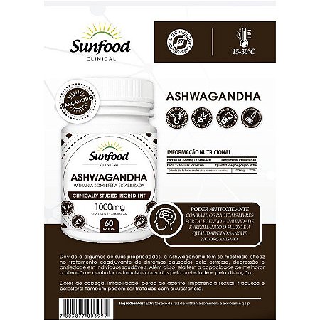Ashwagandha Estabilizada 1000mg 60caps - Sunfood