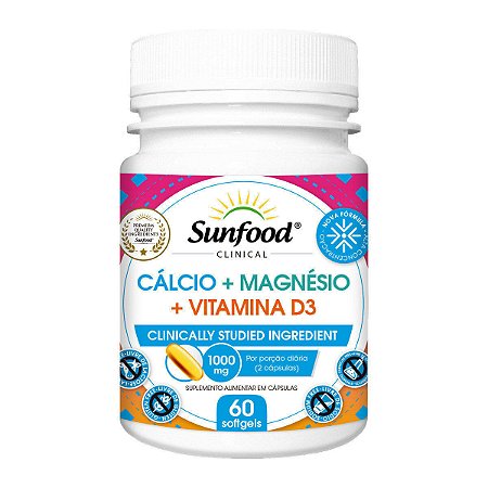 Cálcio + Magnésio + Vitamina D3 1000mg 60caps - Sunfood
