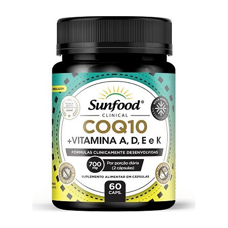 CoQ10 com Vitaminas A, D, E e K 700mg 60 cápsulas - Sunfood