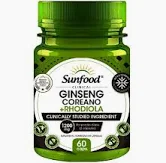 GINSENG COREANO + RHODIOLA 1200MG 60 CAPS SUNFOOD