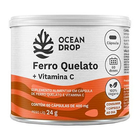 Ferro Quelato com Vitamina C 400mg 60 cápsulas - Ocean Drop