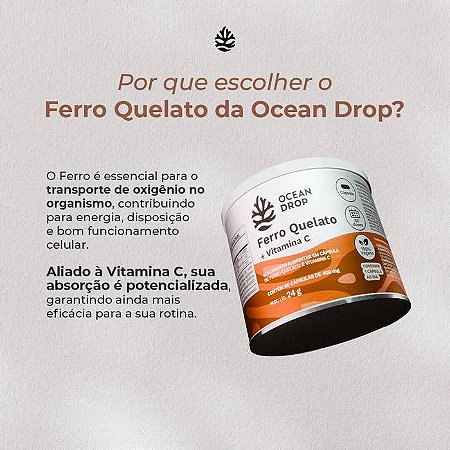 Ferro Quelato com Vitamina C 400mg 60 cápsulas - Ocean Drop