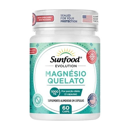 Magnésio Quelato 1000mg 60 cápsulas - Sunfood Evolution