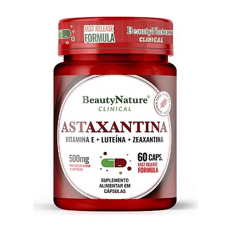 Astaxantina com Vitamina E, Luteína e Zeaxantina 500mg 60 cápsulas - Beauty Nature